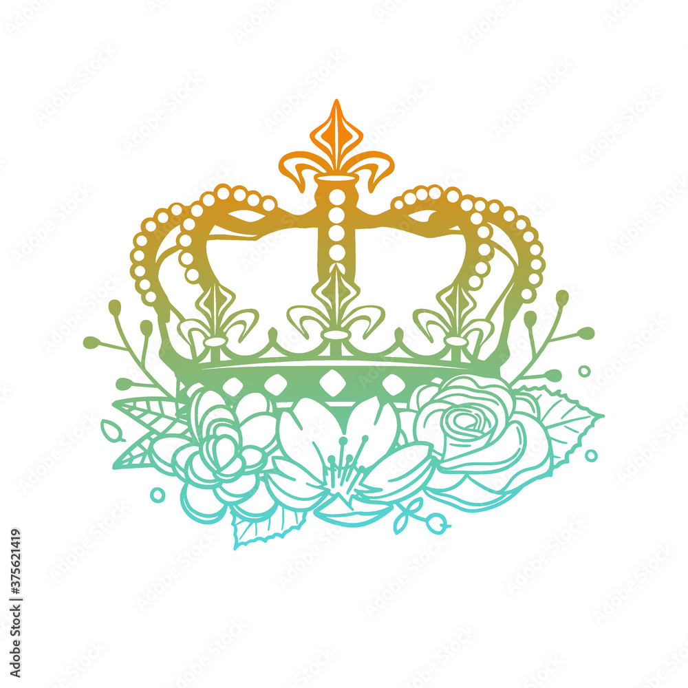 Royal Crown Flowers with Vintage Object Design. Floral frame ornament vector style. Decoration Design king illustration.