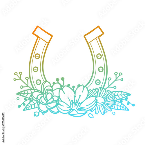 Horseshoes Flowers with Vintage Cowboy Design. Floral frame ornament vector style. Decoration Design Horse Silhouette illustration.