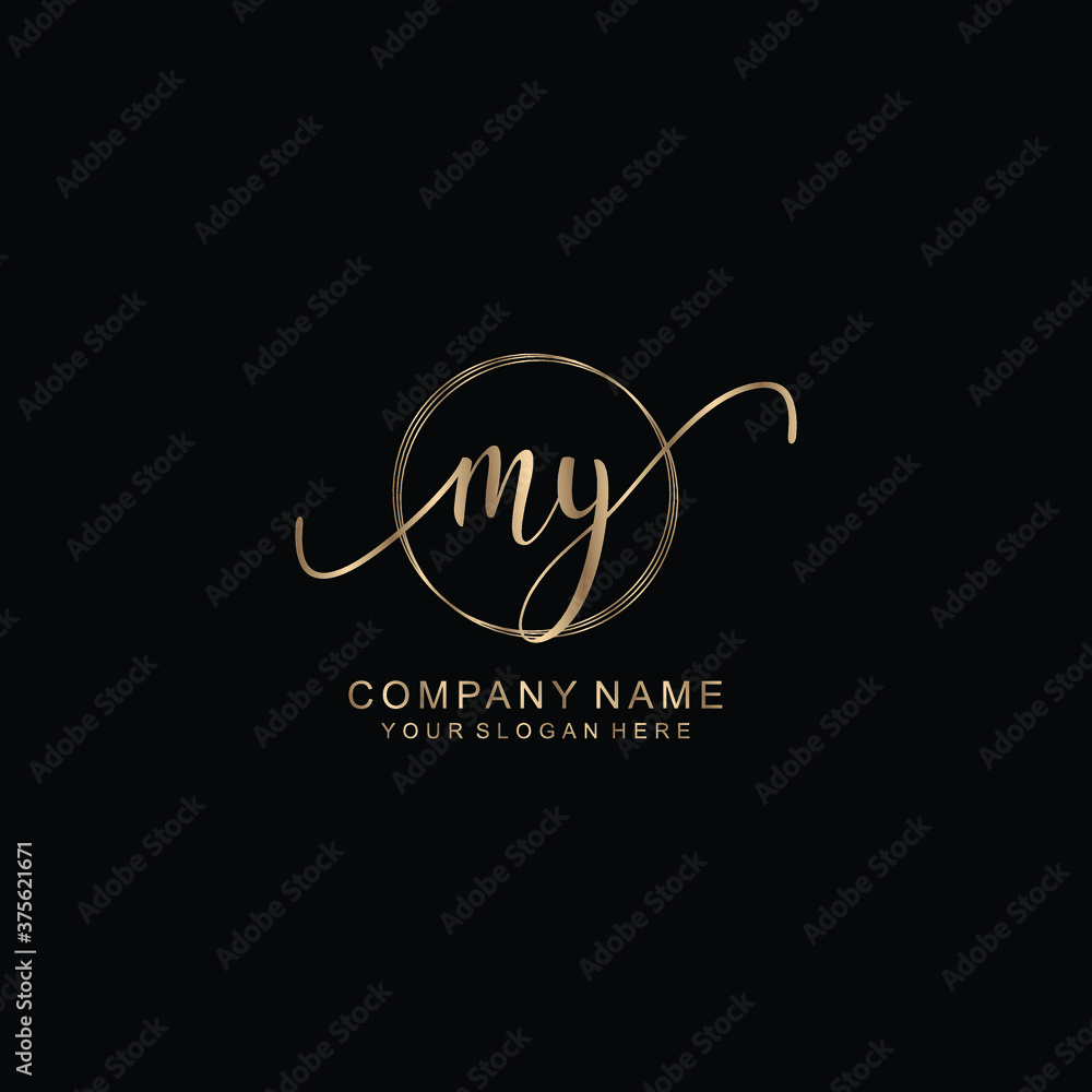 MY Initial handwriting logo template vector