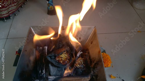 hawan kund burning fire on occasion of festival photo