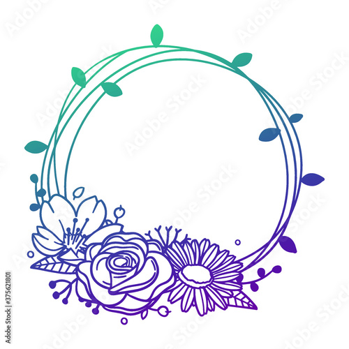 Round Wreath Flowers with Vintage Wedding Design. Floral frame ornament vector style. Decoration Design Silhouette illustration.
