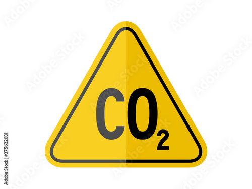 isolated co2 warning common hazards symbols on yellow round triangle board warning sign for icon, label, logo or package industry etc. flat paperwork  style vector design.
