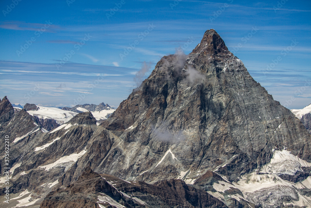 View of Matterhorn mountain eastern wall with glaciers (summer)