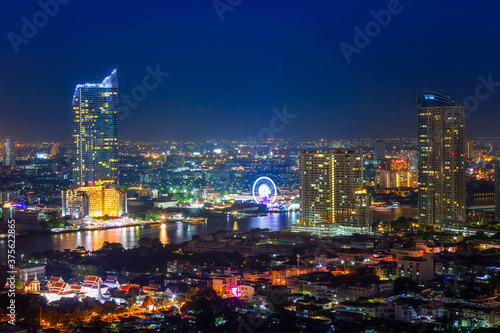 Aerial View of Thailand. Bangkok in the night with beautiful lights. Bangkok, Thailand. Dec 31, 2018.