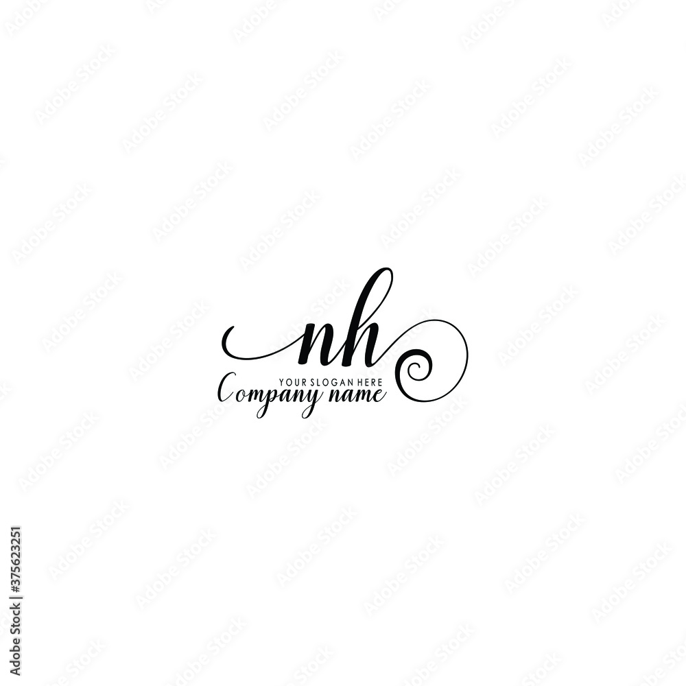 NH Initial handwriting logo template vector