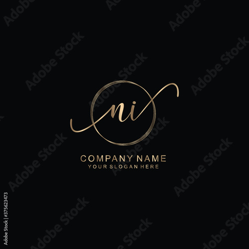 NI Initial handwriting logo template vector