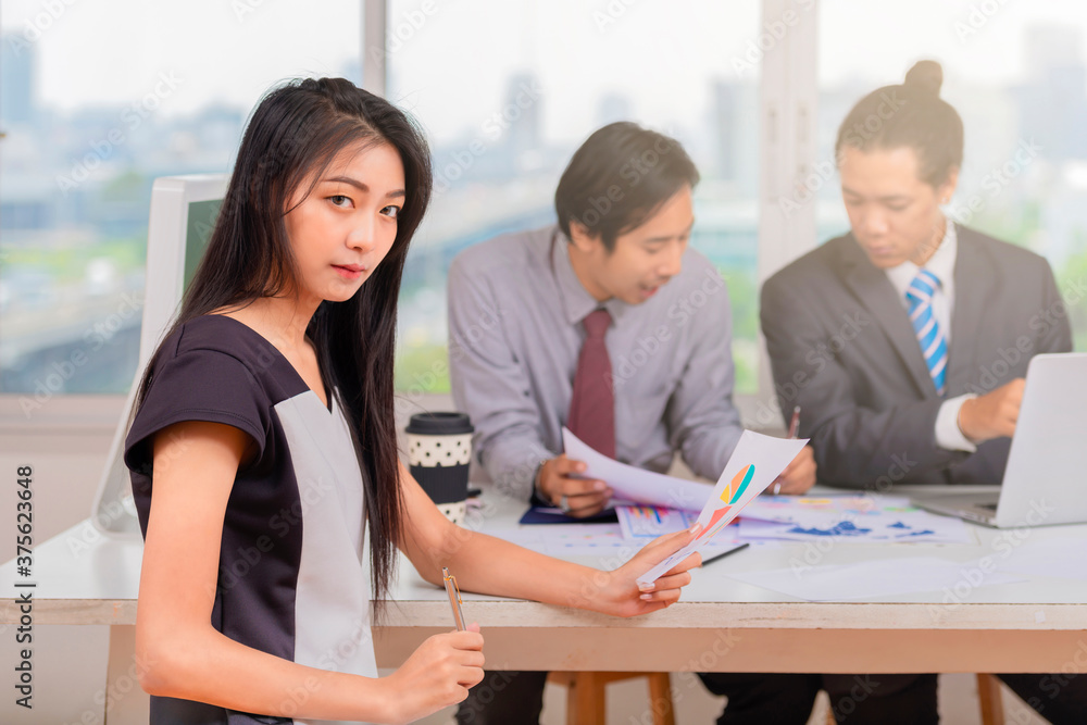 Young asian business woman and the business teams in the workplace in the office. Young asian business woman and the business teams in the workplace in the office.