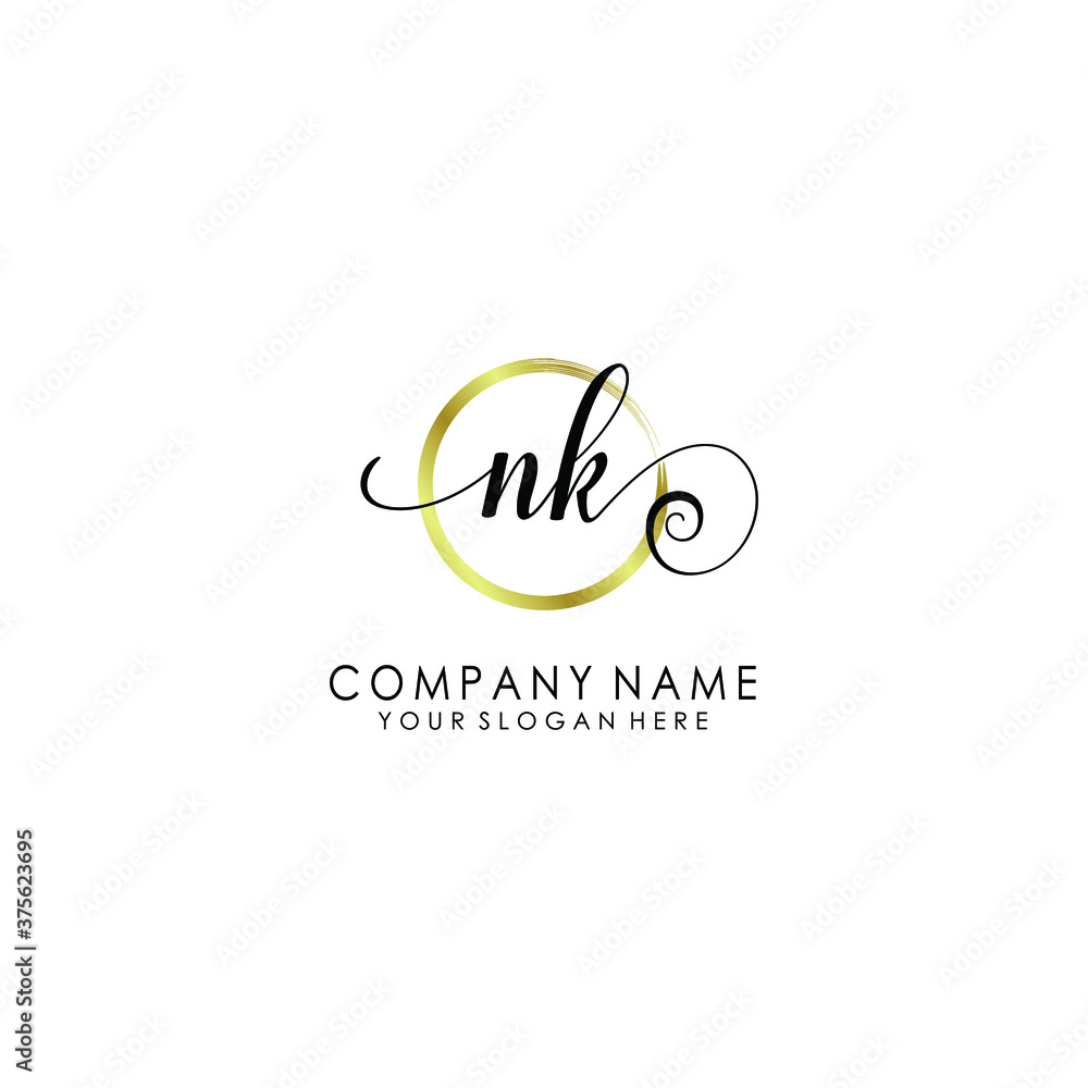 NK Initial handwriting logo template vector