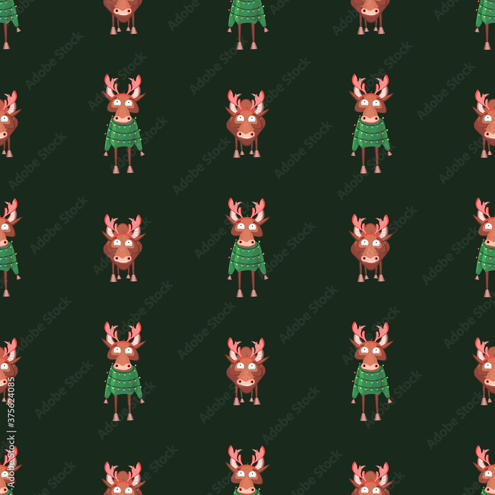 Seamless pattern for Happy Chinese new year 2021 - funny bulls. Vector illustration. Great for wrapping paper, textile, wrapping paper.
