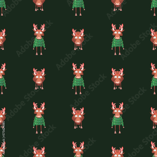 Seamless pattern for Happy Chinese new year 2021 - funny bulls. Vector illustration. Great for wrapping paper  textile  wrapping paper.