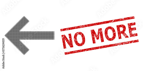 Arrow left halftone dotted vector and No More unclean seal. Seal includes No More tag between parallel lines. Arrow left vector is done with halftone array which contains circle dots.