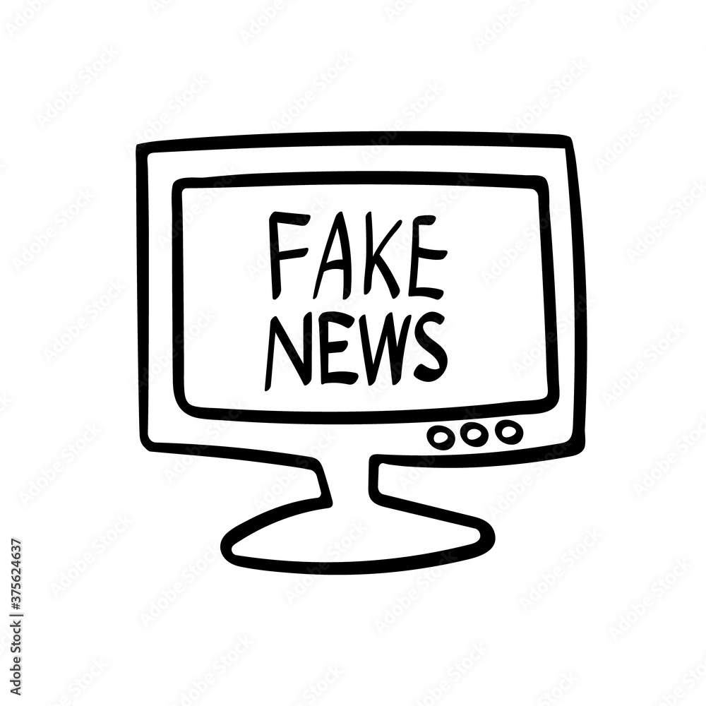 Fake news lettering on a computer screen. Hand drawn objects isolated on white background. Vector illustration. Fake news lettering on a computer screen. Hand drawn objects isolated on white background. Vector illustration.