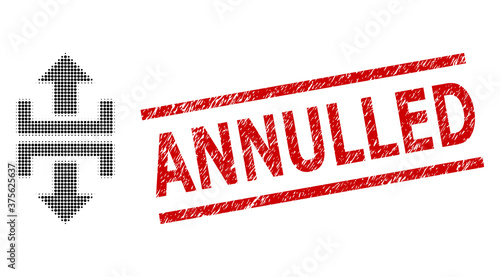 Divide vertical direction halftone dotted vector and Annulled grunge seal. Seal includes Annulled title between parallel lines.