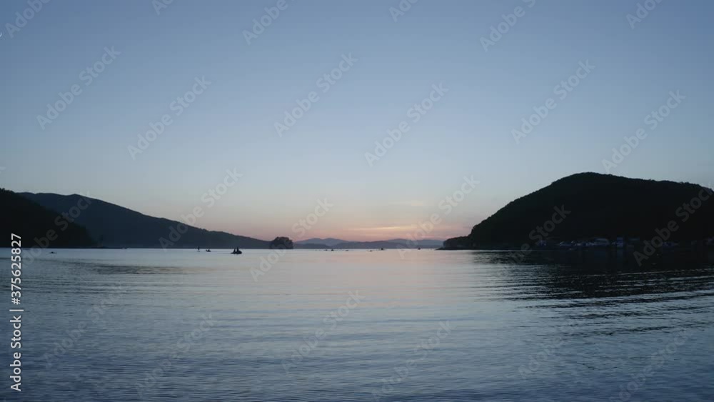 Aerial view of the sea landscape in the evening in a beautiful Bay. Vladivostok, Russia Aerial view of the sea landscape in the evening in a beautiful Bay. Vladivostok, Russia