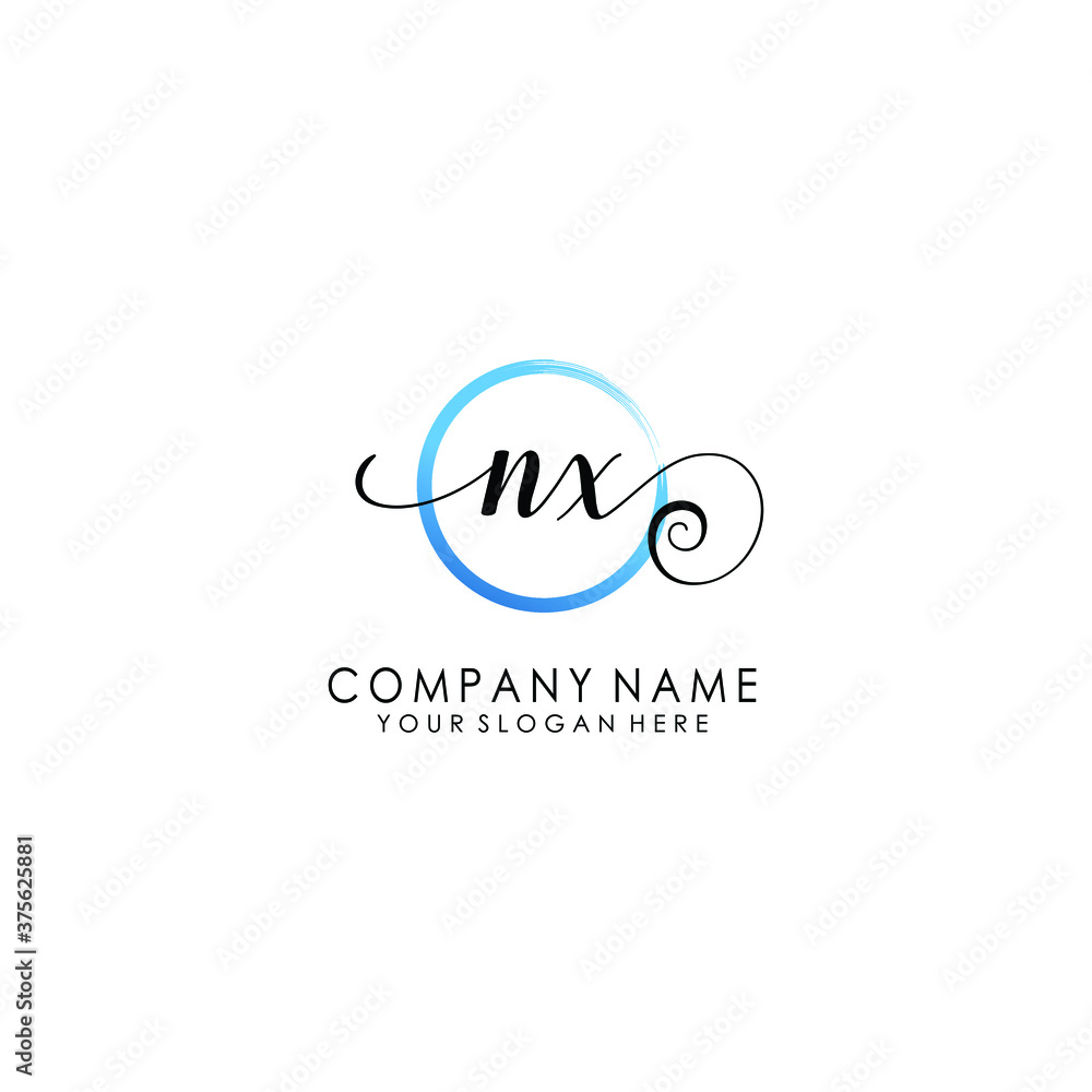 NX Initial handwriting logo template vector