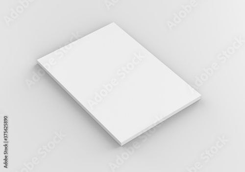 Front View A4 Template of white blank catalog on gray background.