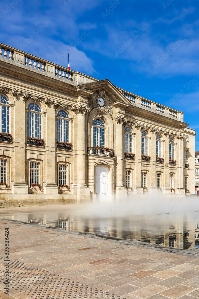 Fountain and City Hall building in the center city. Beauvais, France