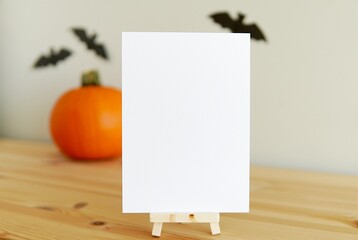 Halloween party invitation mockup, greeting card mockup, empty paper sheet for design, photo, print presentation.