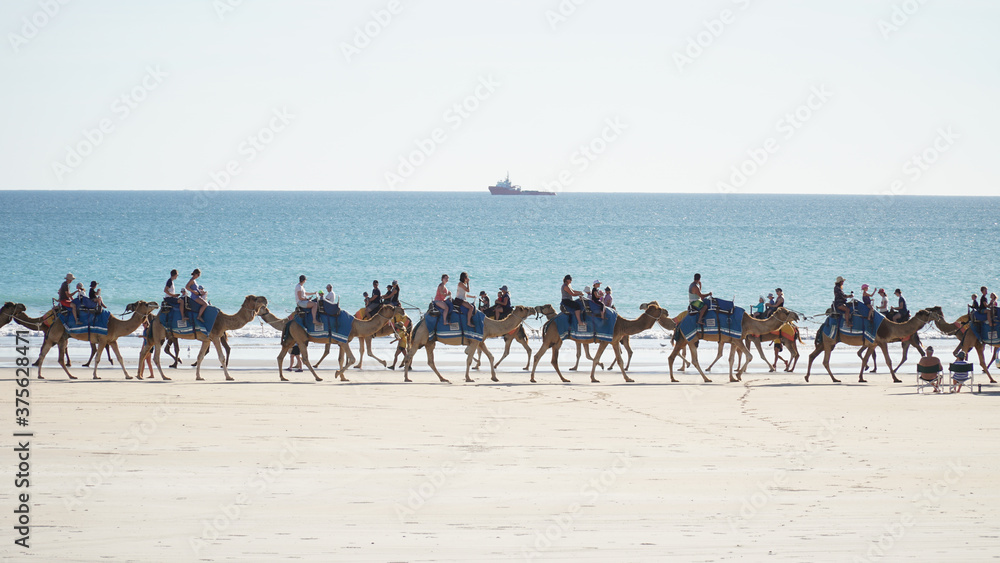Camel riding at Cable Beach near Broome, Western Australia.