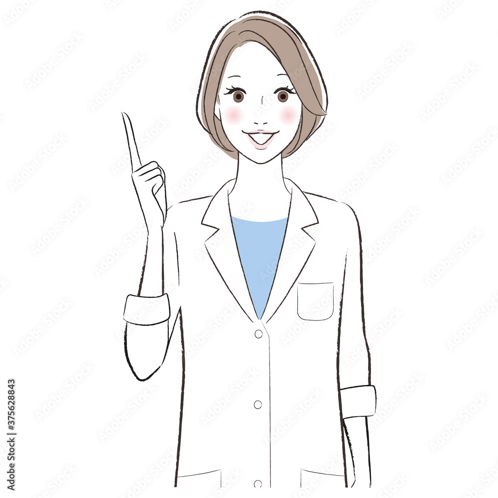 A woman doctor smiling and introducing something A woman doctor smiling and introducing something