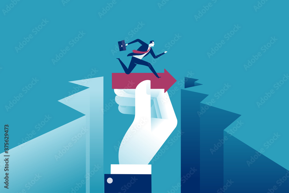 Big hand help manager overcome gap. Support and help concept. Concept business vector illustration. Big hand help manager overcome gap. Support and help concept. Concept business vector illustration.