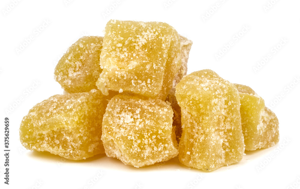 ginger in sugar. on a white background ginger in sugar. on a white background