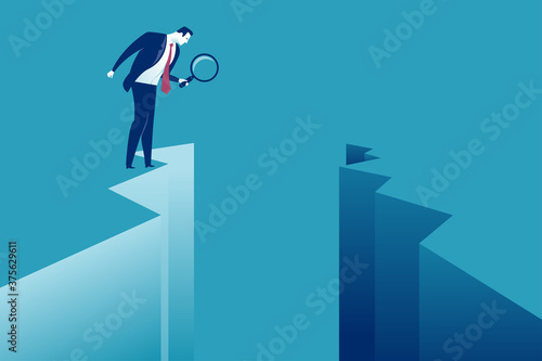 The gap. Manager examining a hole. Failure, obstacle, problems concept vector illustration. .