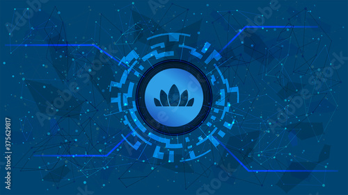 Nectar Token NEC symbol of the DeFi project in a digital circle with a cryptocurrency theme on a blue background. Cryptocurrency icon. Decentralized finance programs. Copy space. Vector EPS10.