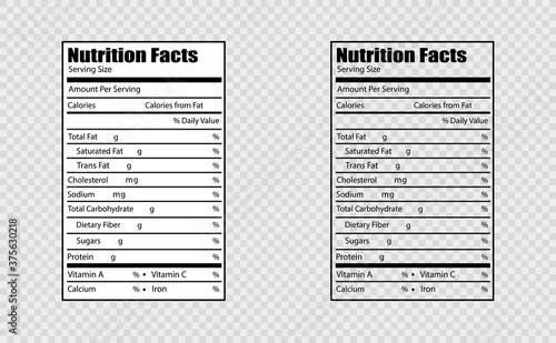 Nutrition facts design label. Vector illustration in flat