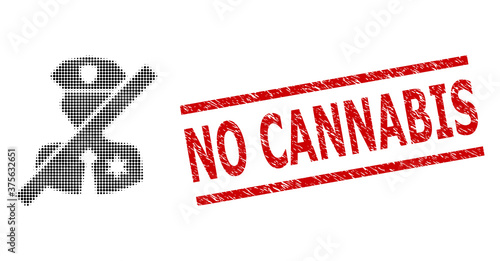 No police sheriff halftone dotted vector and No Cannabis unclean stamp print. Stamp includes No Cannabis tag between parallel lines.