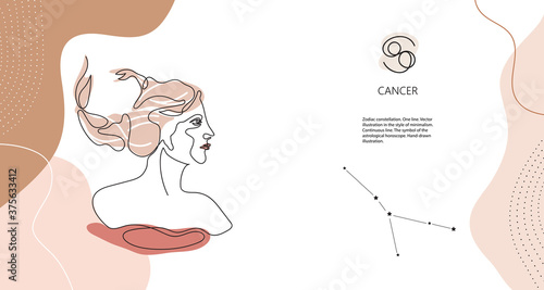 Zodiac background. Cancer constellation. The element of water. Horizontal banner.