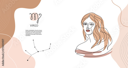 Zodiac background. Virgo constellation. The element of water. Horizontal banner.