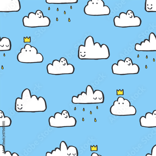 Seamless pattern of clouds with faces. Image for a poster or cover. Repeating texture. Figure for textiles.