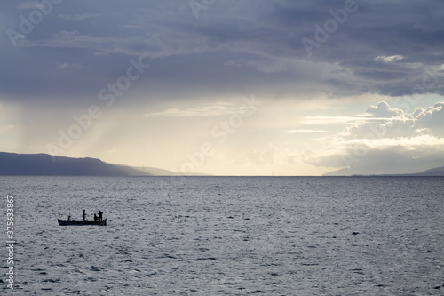 fishing boat at sunset