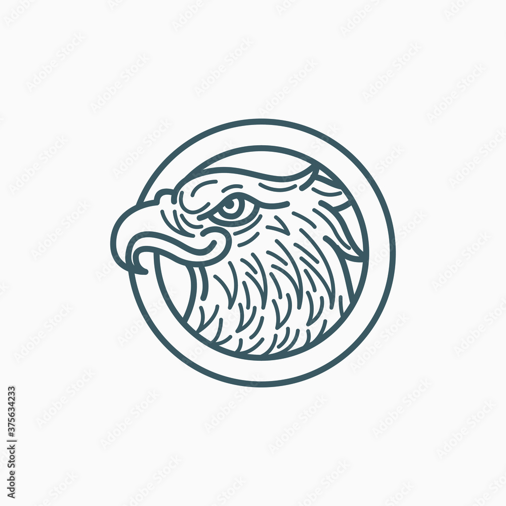 Fototapeta premium Vintage Eagle Head Line Badge Vector Illustration