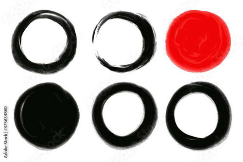 Vector black and red vector zen circles set. Abstract icon. Japanese style