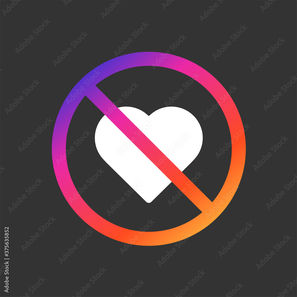 Cross On Heart Social Media Icon Isolated On Black Background. Ban like Symbol Modern Simple Vector Icon For Web Site Or Mobile App Cross On Heart Social Media Icon Isolated On Black Background. Ban like Symbol Modern Simple Vector Icon For Web Site Or Mobile App