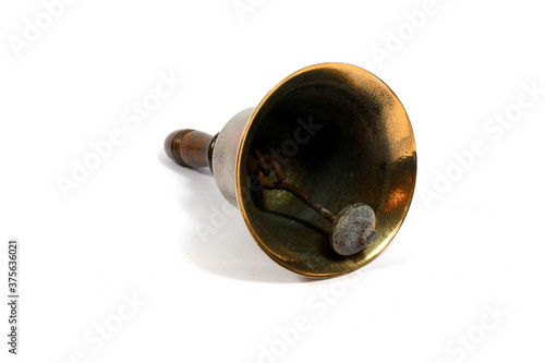 Vintage Brass School Bell On White Background