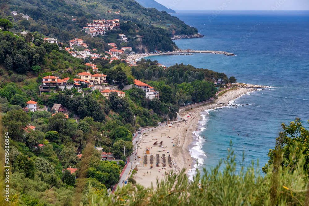 Beautiful view of village and beach at Agios Ioannis, Pelion, Greece