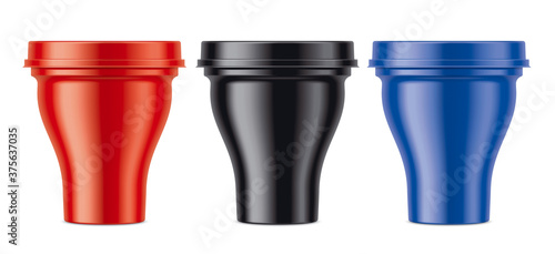 Set of colored plastic cups. Matt surface version. 2/2 part.