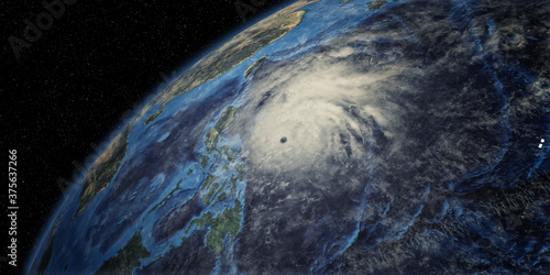 Fototapeta Naklejka Na Ścianę i Meble -  Tropical Typhoon Haishen approaching the Philippines. Planet Earth shown from Space. Elements of this 3D rendering are furnished by NASA.