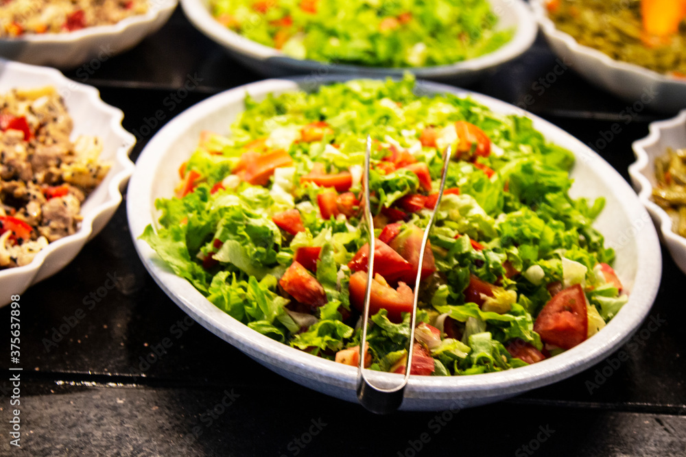 Catering food, salad in a white plate, buffet Catering food, salad in a white plate, buffet