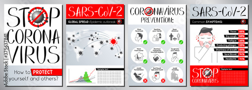 Stop coronavirus posters - Covid-19, SARS-CoV-2 - vector illustration