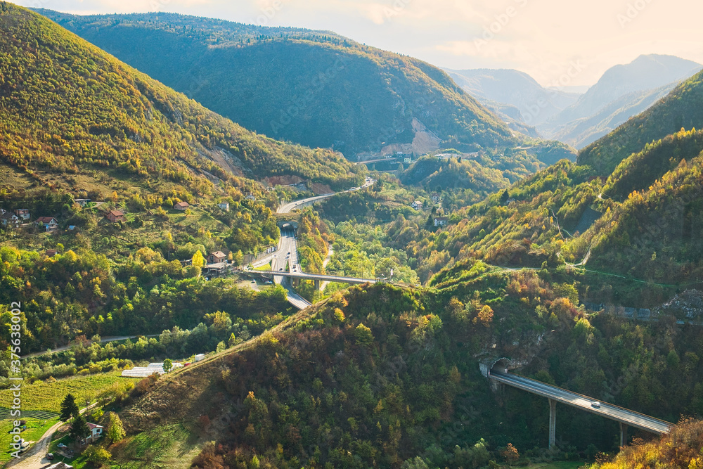 The panoramic landscape of the canyon of the Miljacka river near Sarajevo, Bosnia and Herzegovina