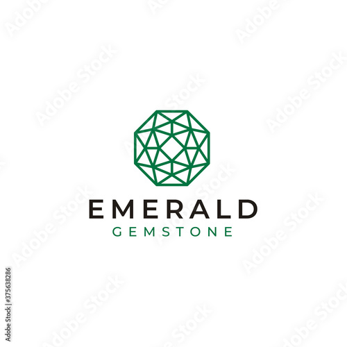Beauty Octagon Emerald Gemstone Jewel with simple line style for Jewelry Crystal logo design