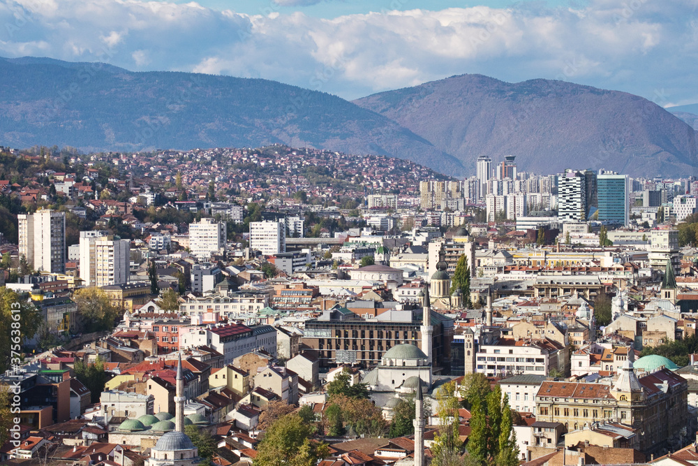 Panoramic cityscape of Sarajevo, Bosnia and Herzegovina