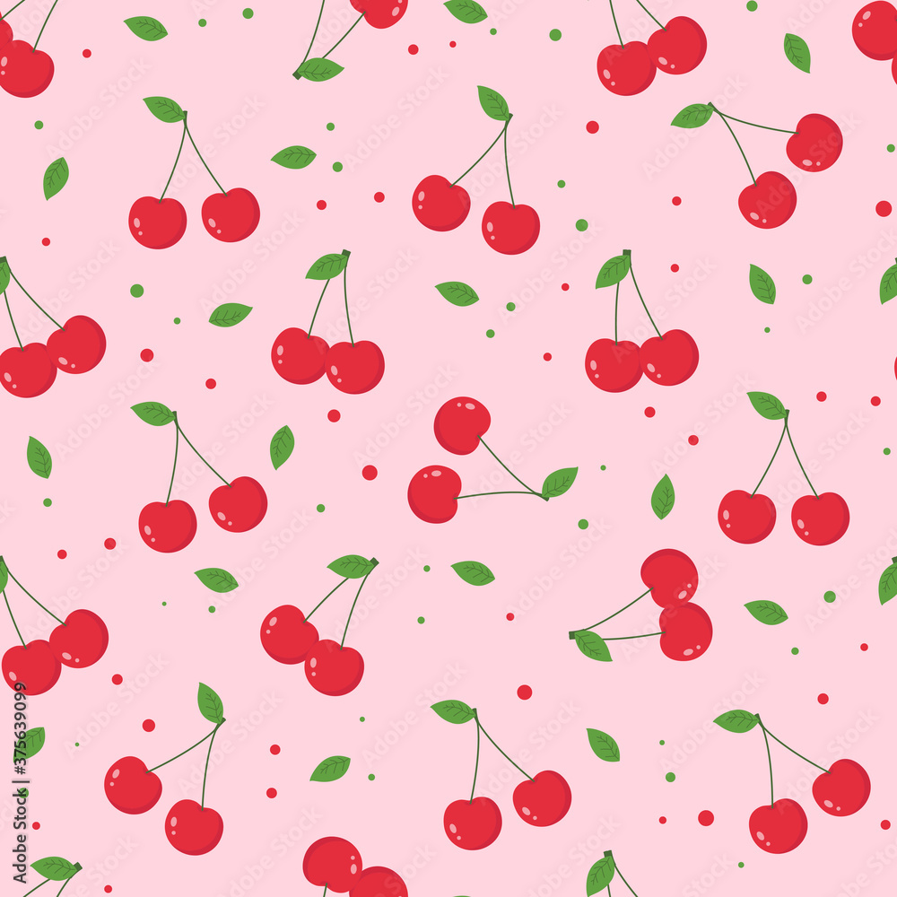 This is a seamless pattern of cherry on a pink background. This is a seamless pattern of cherry on a pink background.