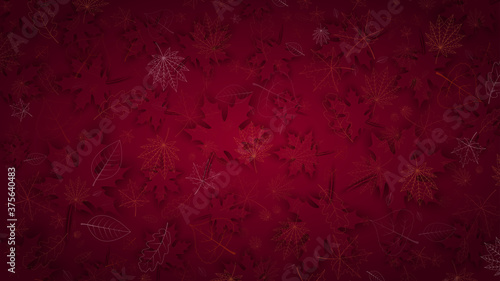 Autumn burgundy luxury background with fallen leaves