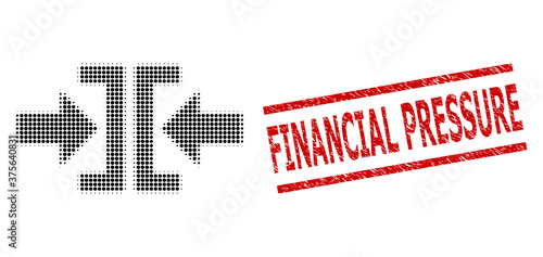 Press horizontal direction halftone dotted vector and Financial Pressure dirty stamp imitation. Stamp includes Financial Pressure text between parallel lines.