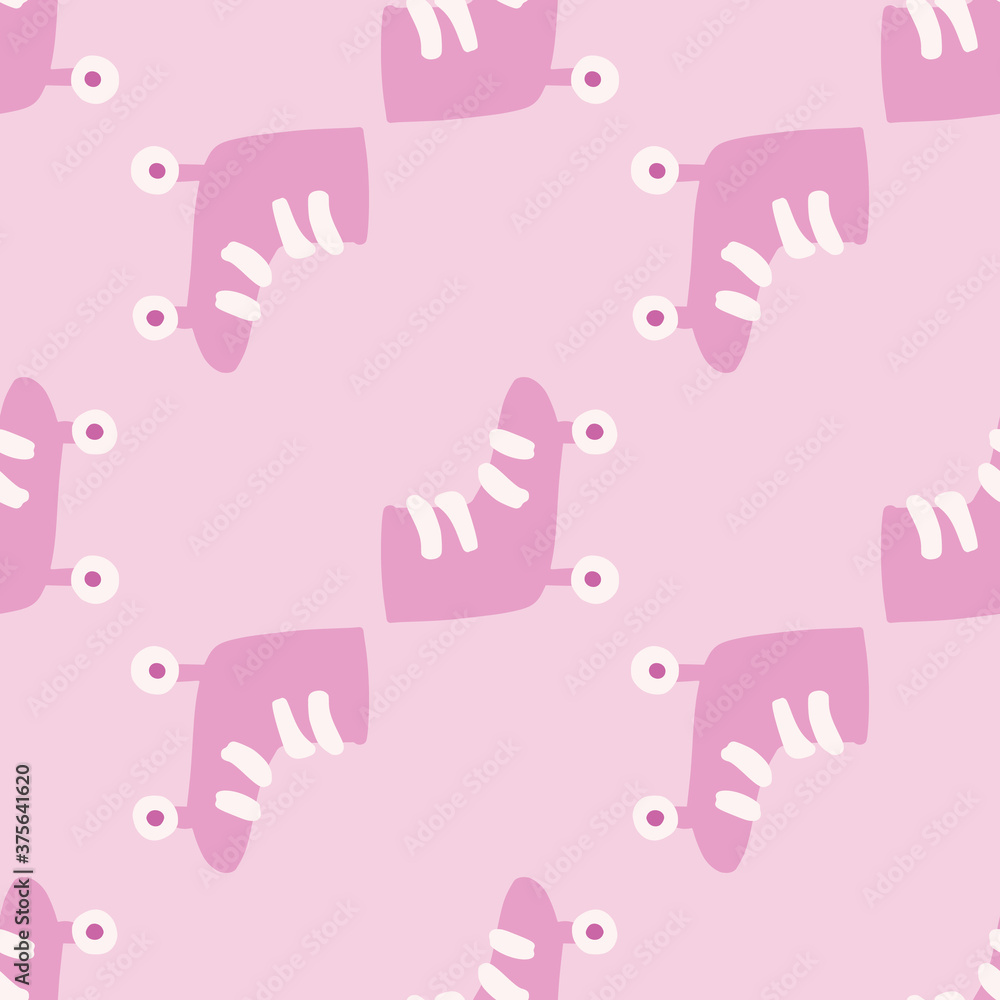 Obraz premium Simple seamless pattern with roller silhouettes. Hand drawn sporty stylized artwork in pink and lilac tones.